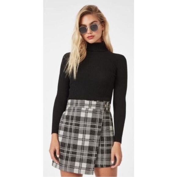 JustFab Black Plaid Knit Wrap Skirt Size XXL - Picture 1 of 10